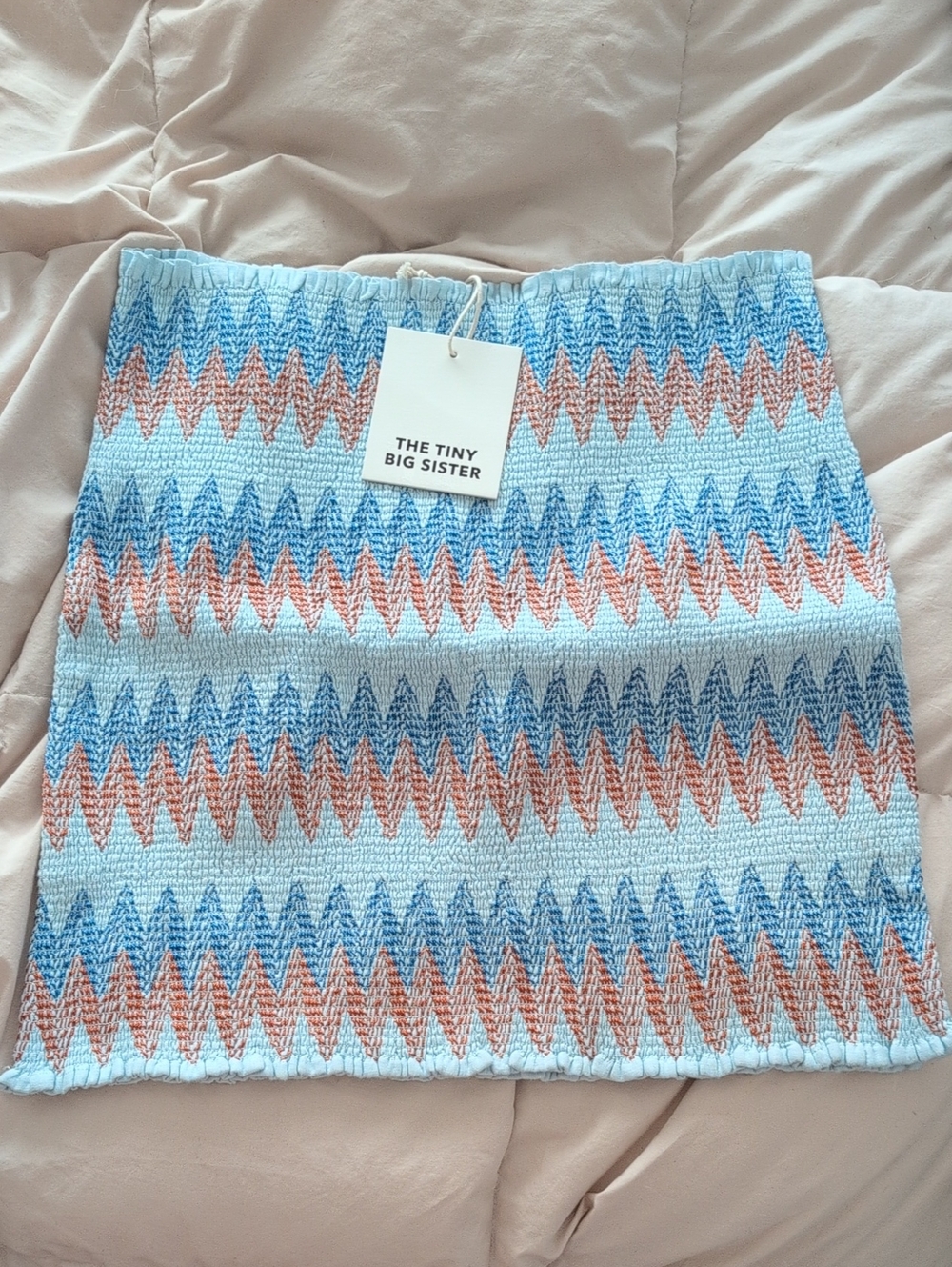 The Tiny Big Sister Zigzag Mini Skirt in Light Blue & Rust